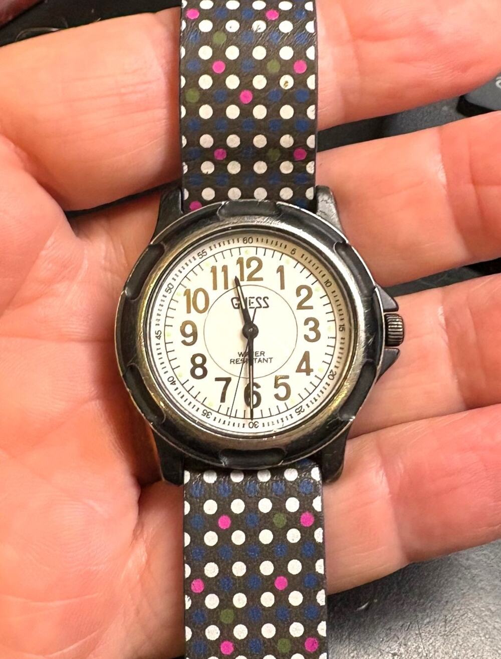 VTG women's 35mm Guess 1991 Watch, Black Metal Case, Water Resistant